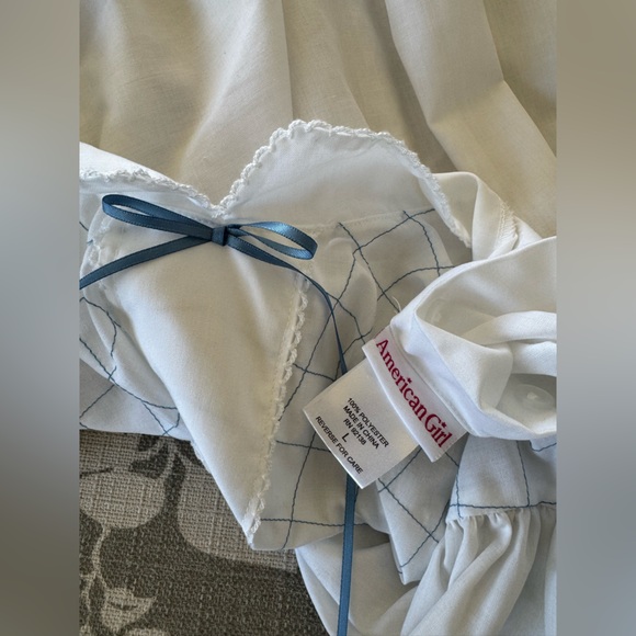 American Girl Long White Nightgown, Blue Bow Ribbon, Trim Detail, Size Large - Picture 9 of 13